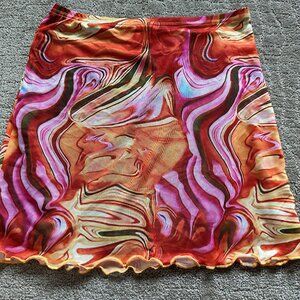 Paint Swirl Mesh Mini Skirt with liner.